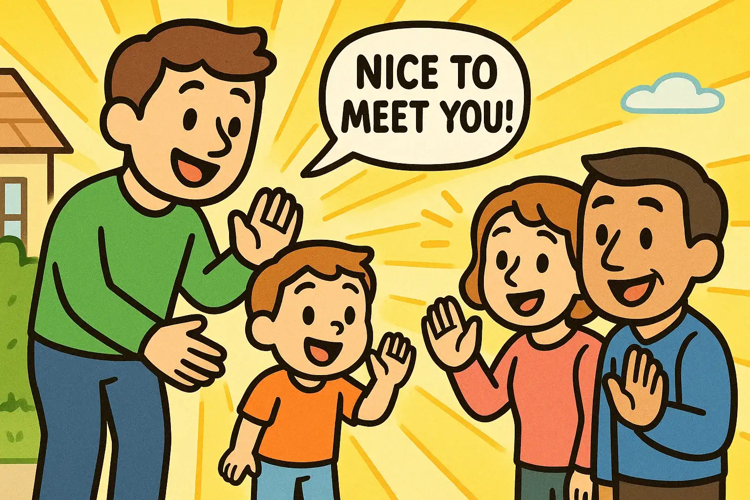 Model positive social behavior in daily routines. Child saying hello and learning respectful greeting.