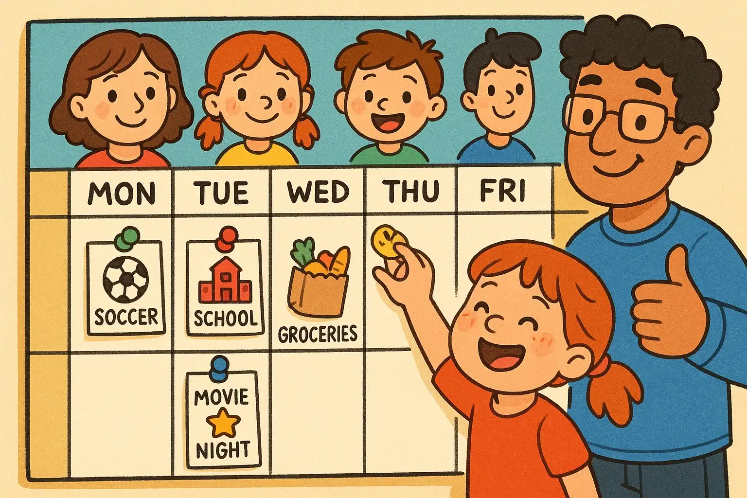 Use a family calendar to streamline routines with organized weekly plans and happy kids.