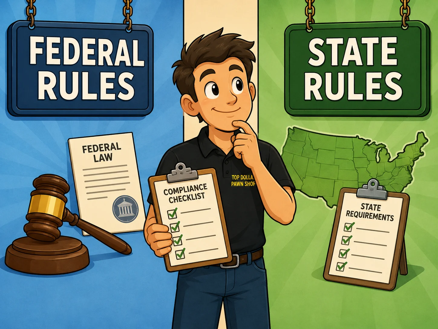  Federal rules vs state rules for pawn shop transactions. 
