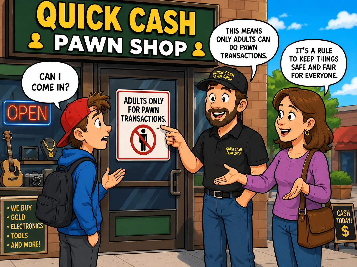 Minors cant pawn or sell items at pawn shop. 
