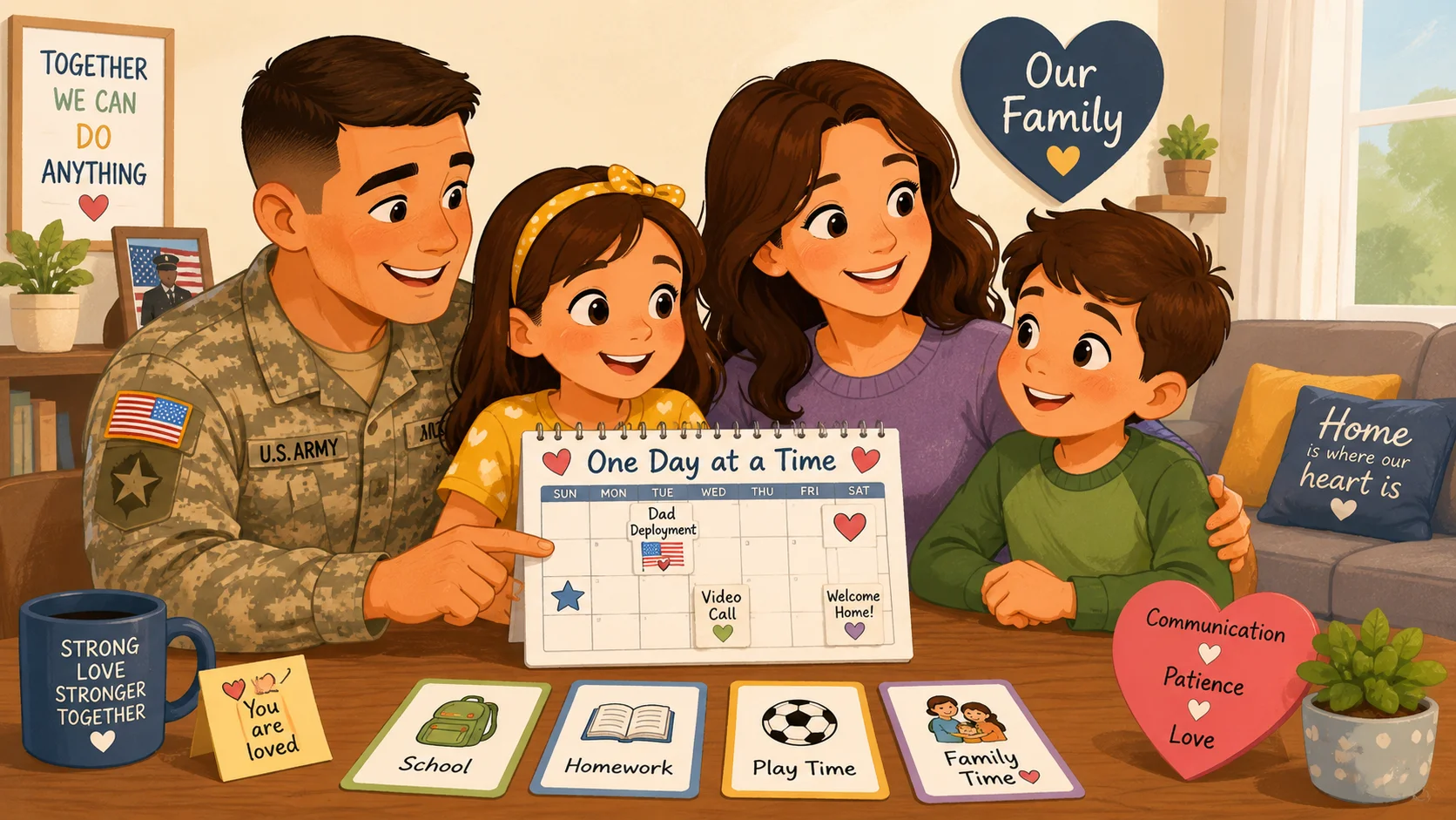 Military family planning day with positive parenting routine cards.