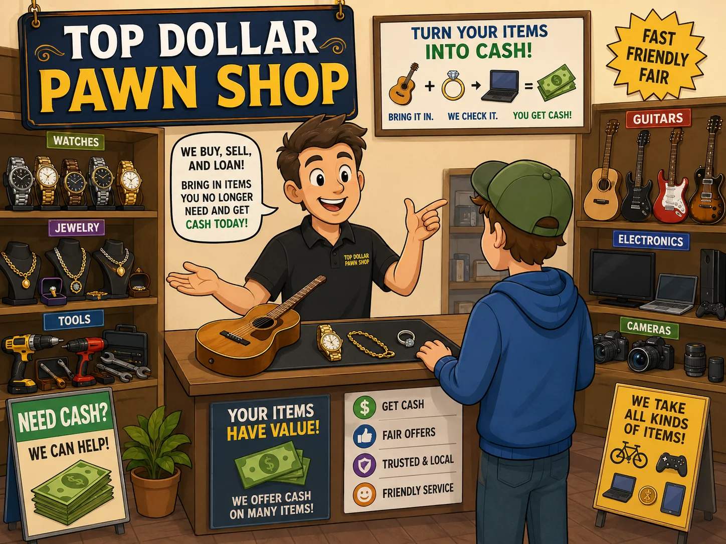 What is pawn shop with items for cash explained. 
