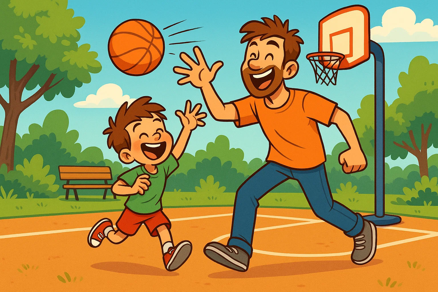Cartoon father and son playing sports and staying fit together. Cartoon father and son playing sports and staying fit together.