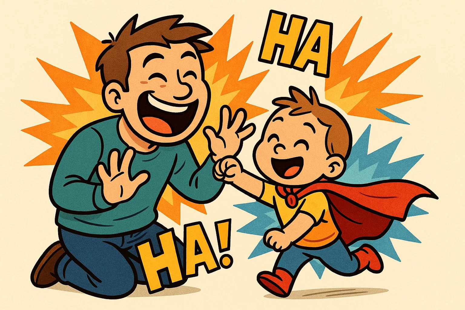 Cartoon father and young child having fun with playful activities. Cartoon father and young child having fun with playful activities.