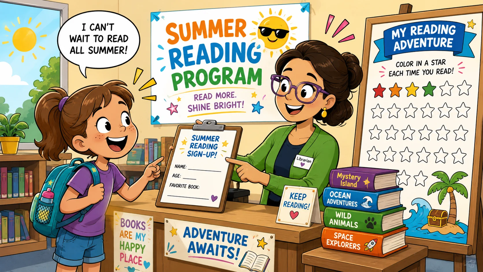 Child completes summer reading program sign up at library.
