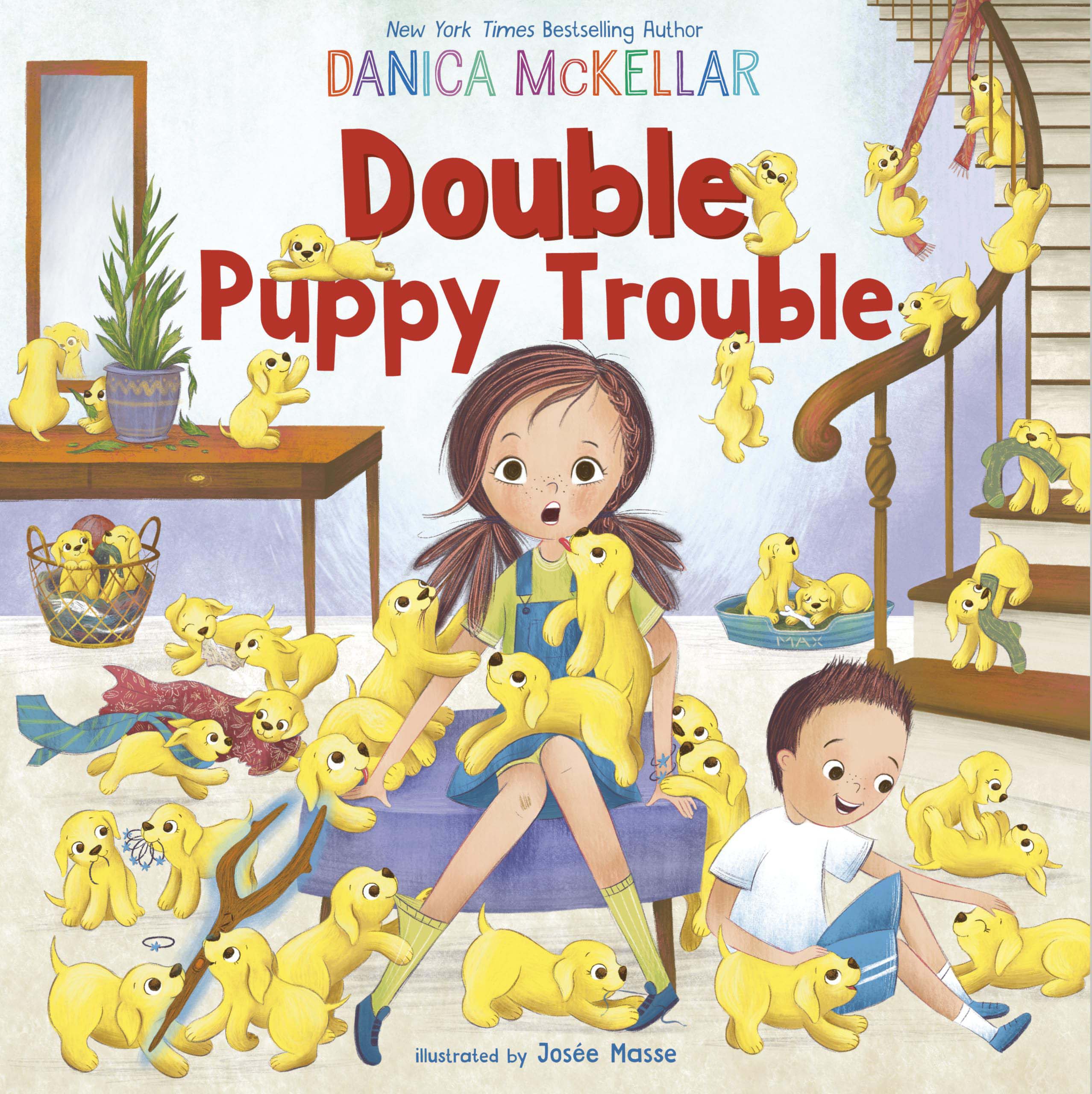 Cover of Double Puppy Trouble, a children's book teaching math concepts with an engaging story.