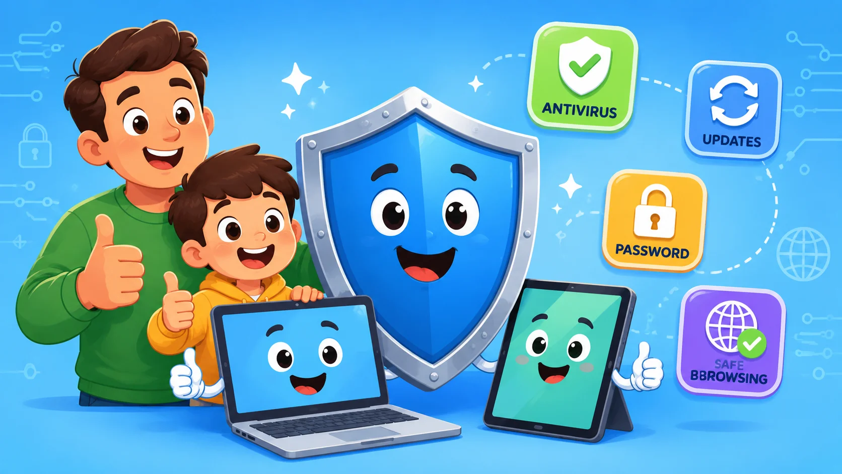 Security software and device protection keep kids safe online. 
