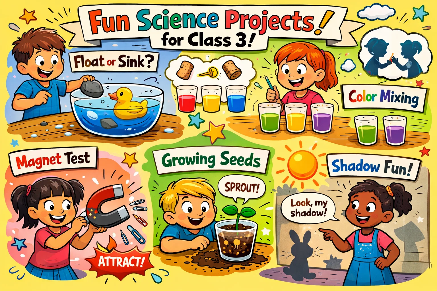 Easy science project ideas class 3 with fun classroom experiments.
