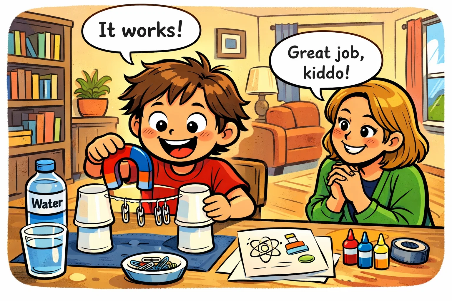  Parents help science project class 3 child working independently at home.
