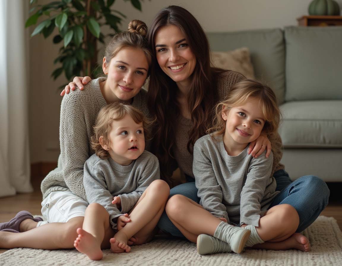 A family sitting together at home, demonstrating warmth and trust. Compassionate boundaries help create a safe and loving environment.