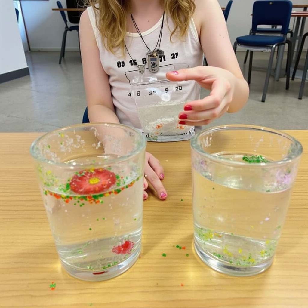 Surface tension and germs science experiment for 3rd graders using glitter to demonstrate how soap repels germs in water.