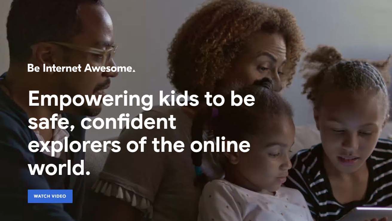 Family watching digital safety video from Google’s Be Internet Awesome program.