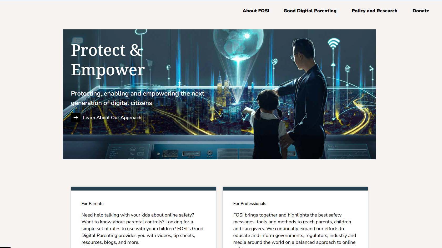 Family Online Safety Institute website featuring parenting support for online safety.