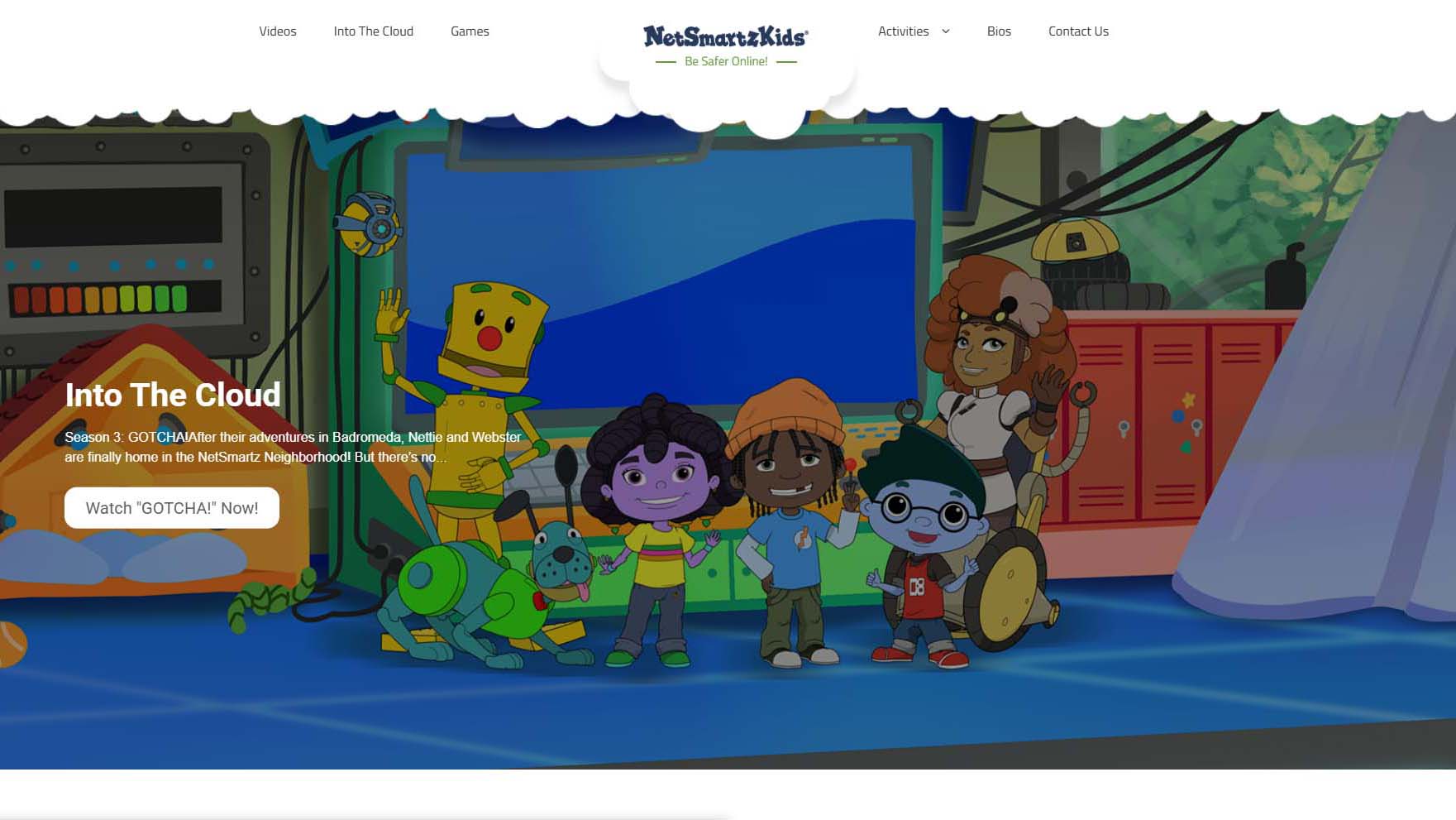 Cartoon characters from NetSmartzKids promoting digital safety through stories.