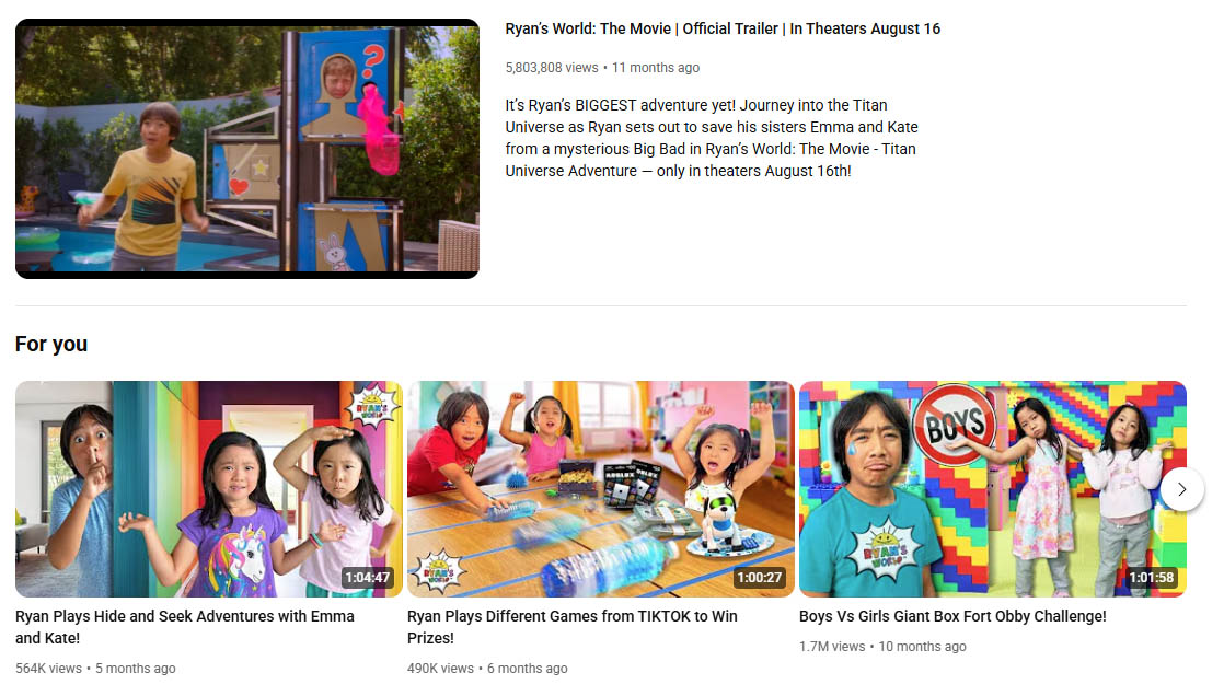 Ryan from Ryan’s World showing kids why they watch videos on YouTube.