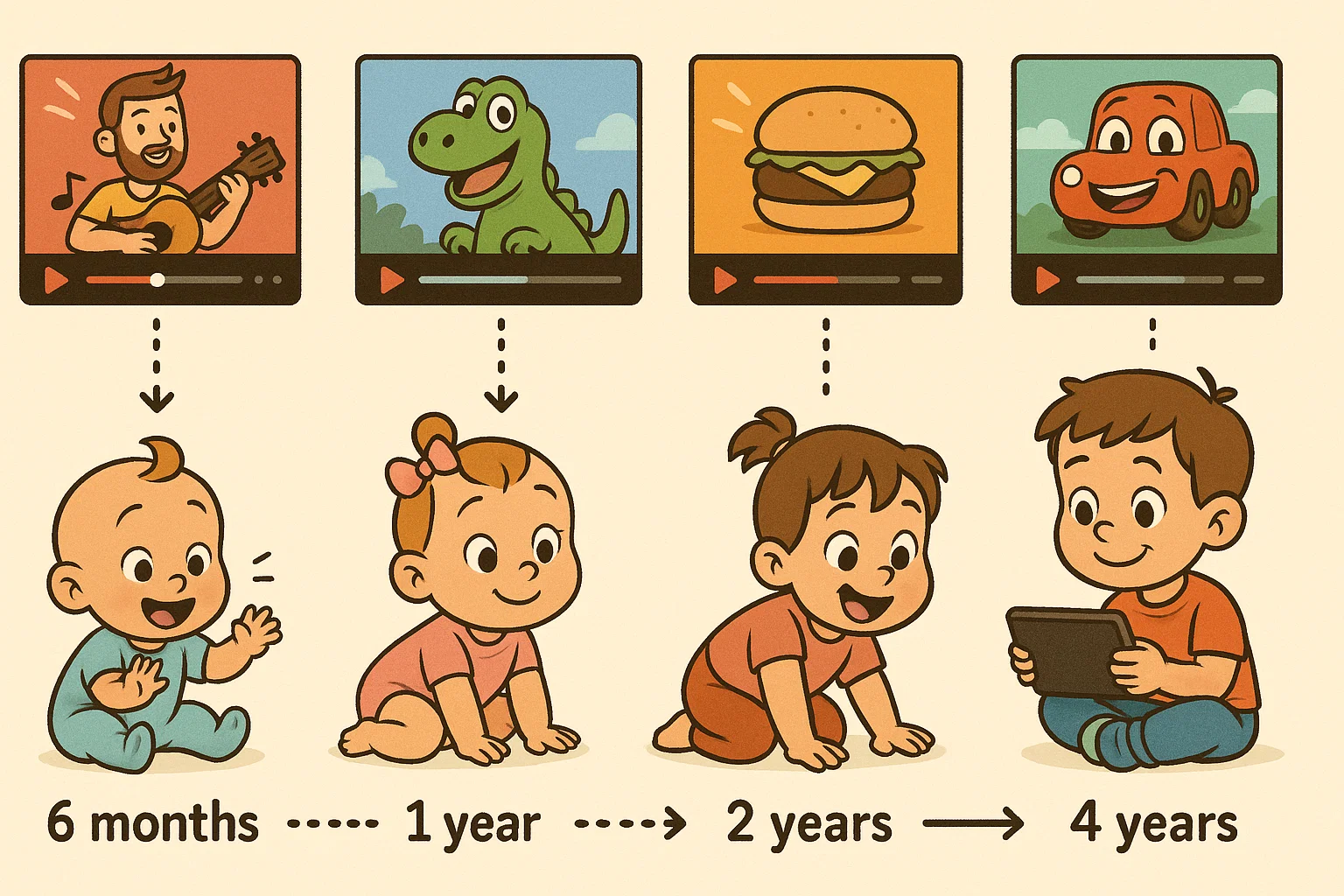Kids start using YouTube early, from 6 months to age 4 with evolving habits.
