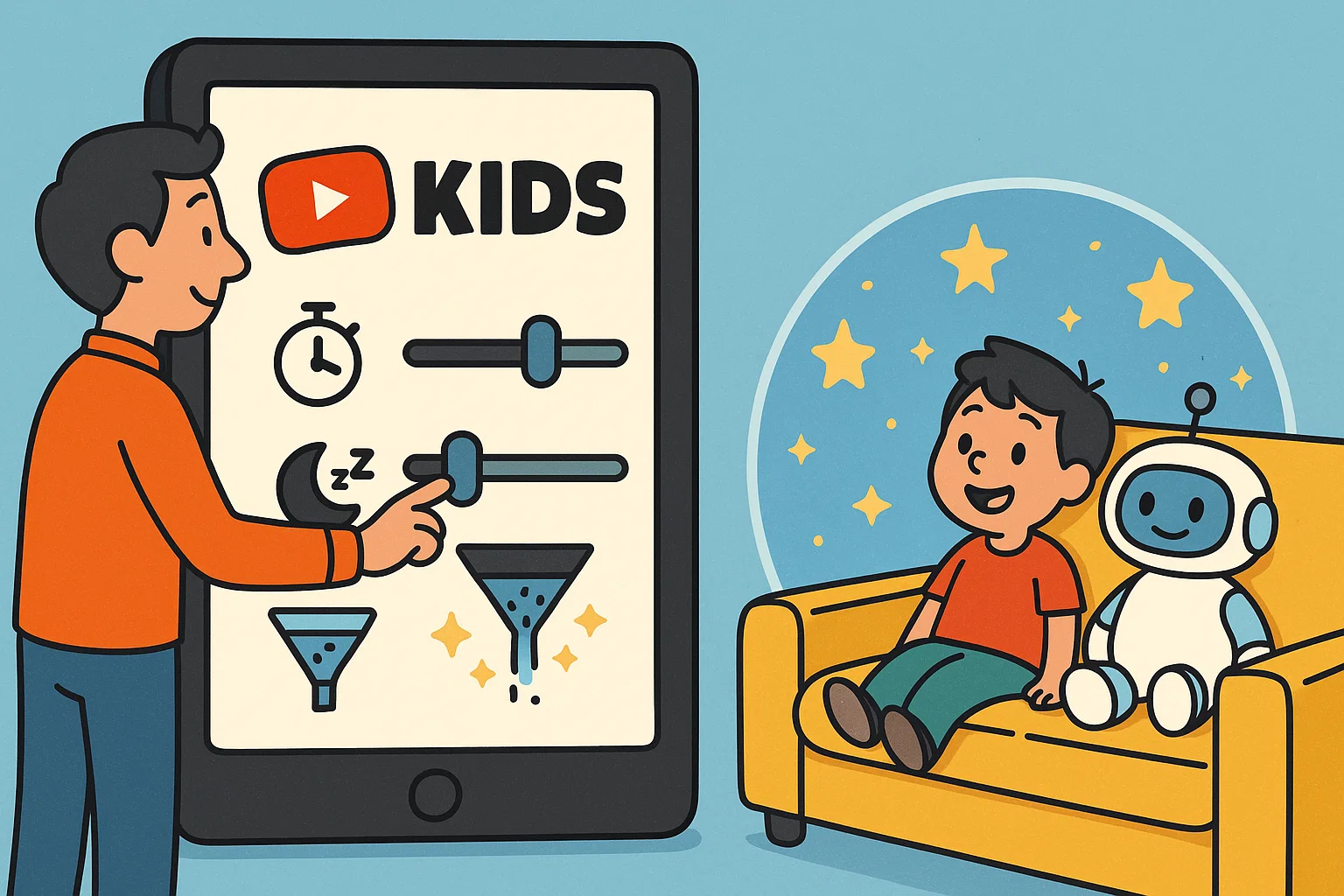 YouTube Kids tools help parents manage safe screen time for children.