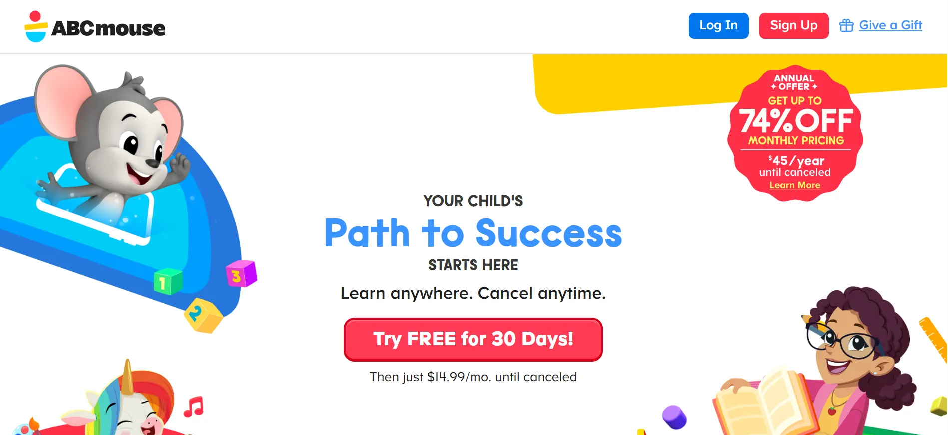 ABCmouse app screenshot with early learning games for kids.
