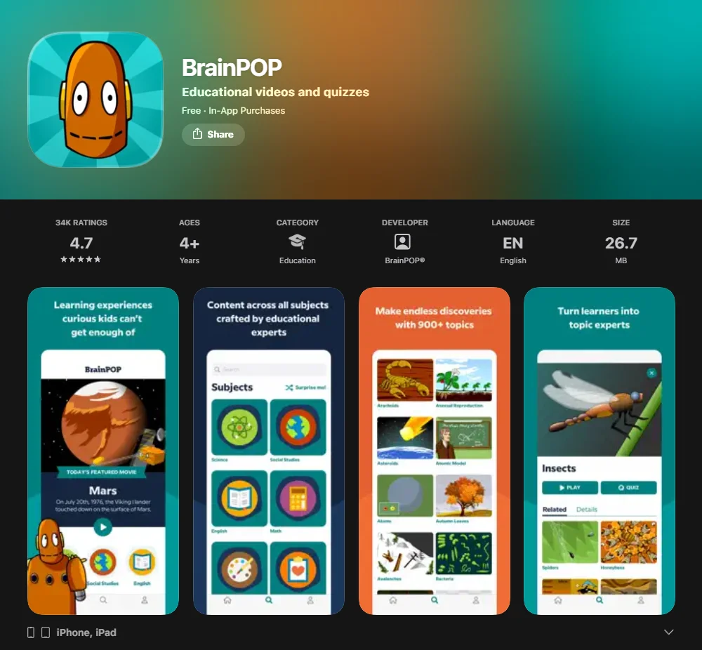 BrainPOP Screenshot.
