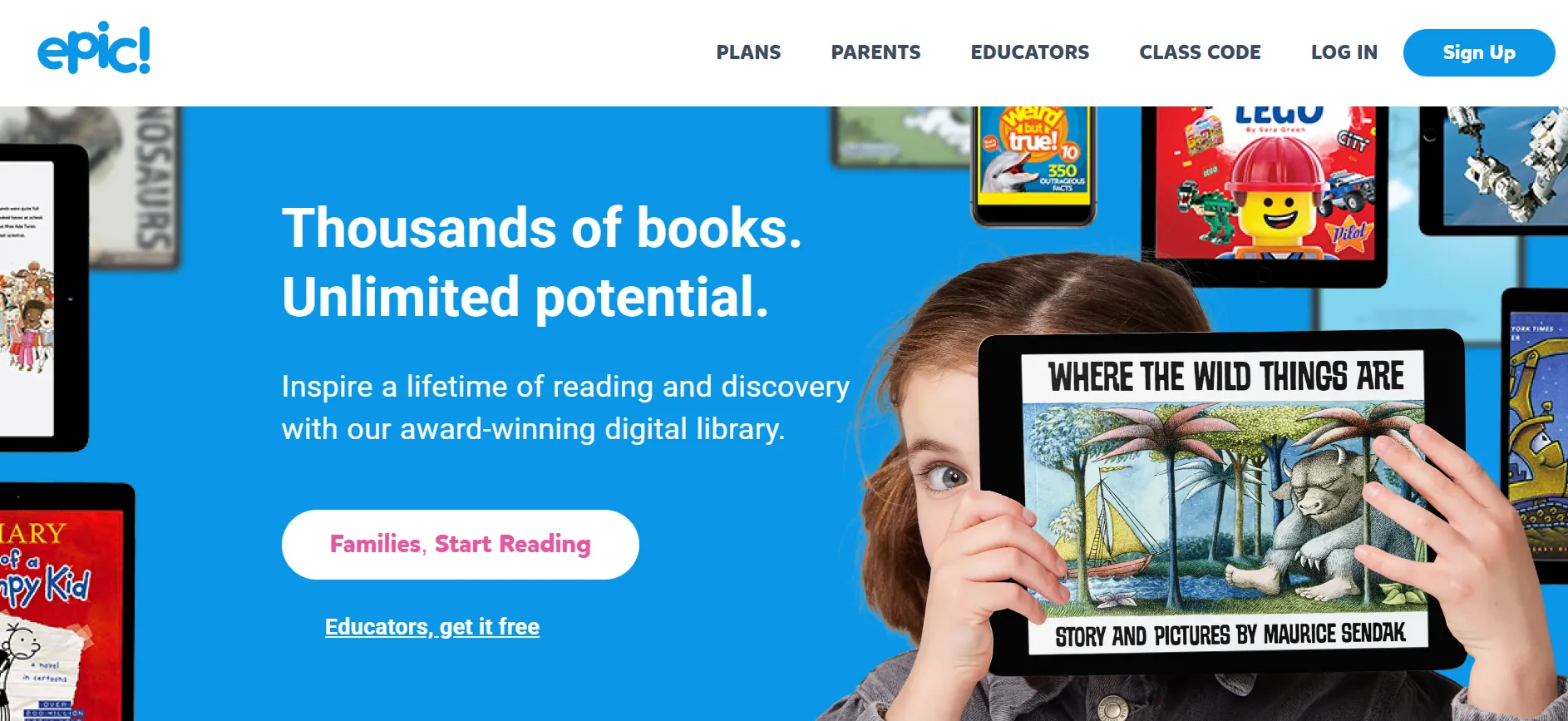  Epic books app screenshot with digital library for kids reading.
