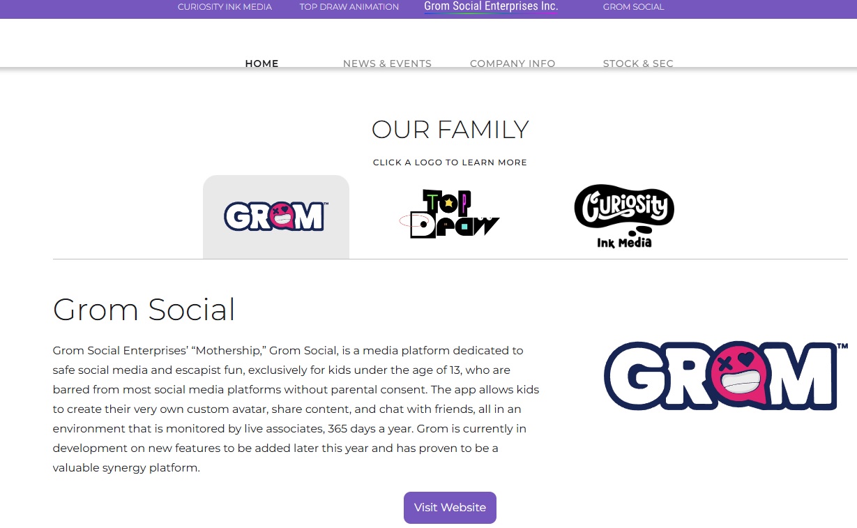 grom-social-enterprises-info Grom Social Enterprises information page with logos and text about Grom Social.