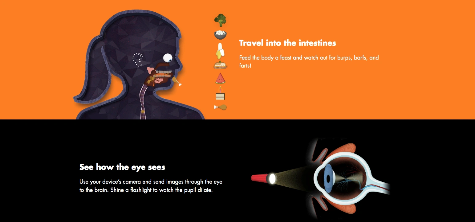 human-body-app-digestive-system-eye-anatomy-kids Human Body app digestive system eye anatomy kids learning interface showing interactive biology education features.