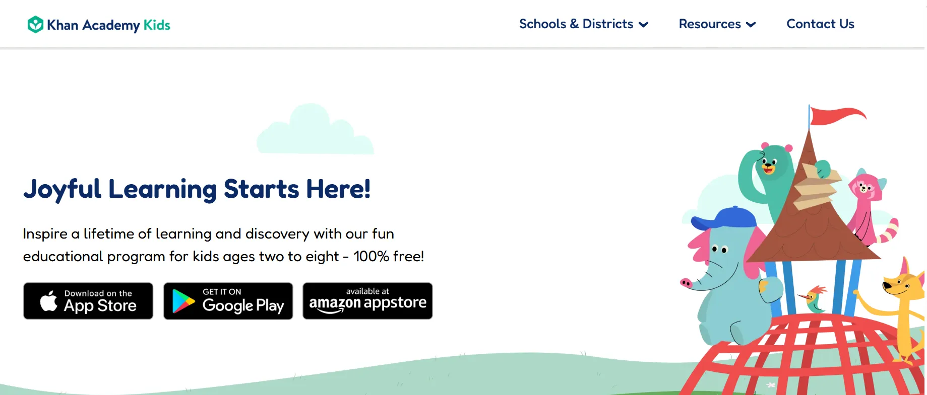 Khan Academy Kids app screenshot showing preschool learning activities.
