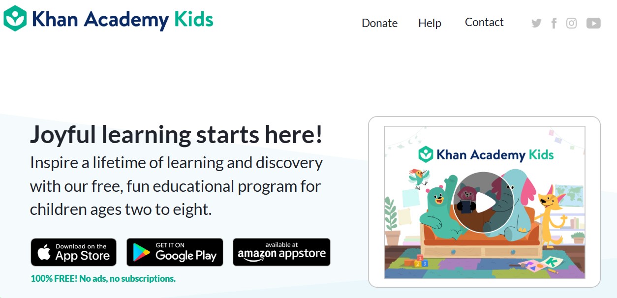 khan-academy-kids-joyful-learning Khan Academy Kids logo on a tablet screen, promoting joyful learning and a free educational program.