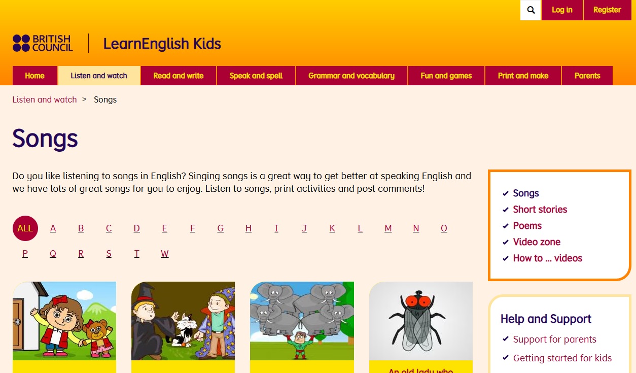 learn-english-kids-songs-british-council Learn English Kids songs section from the British Council website.