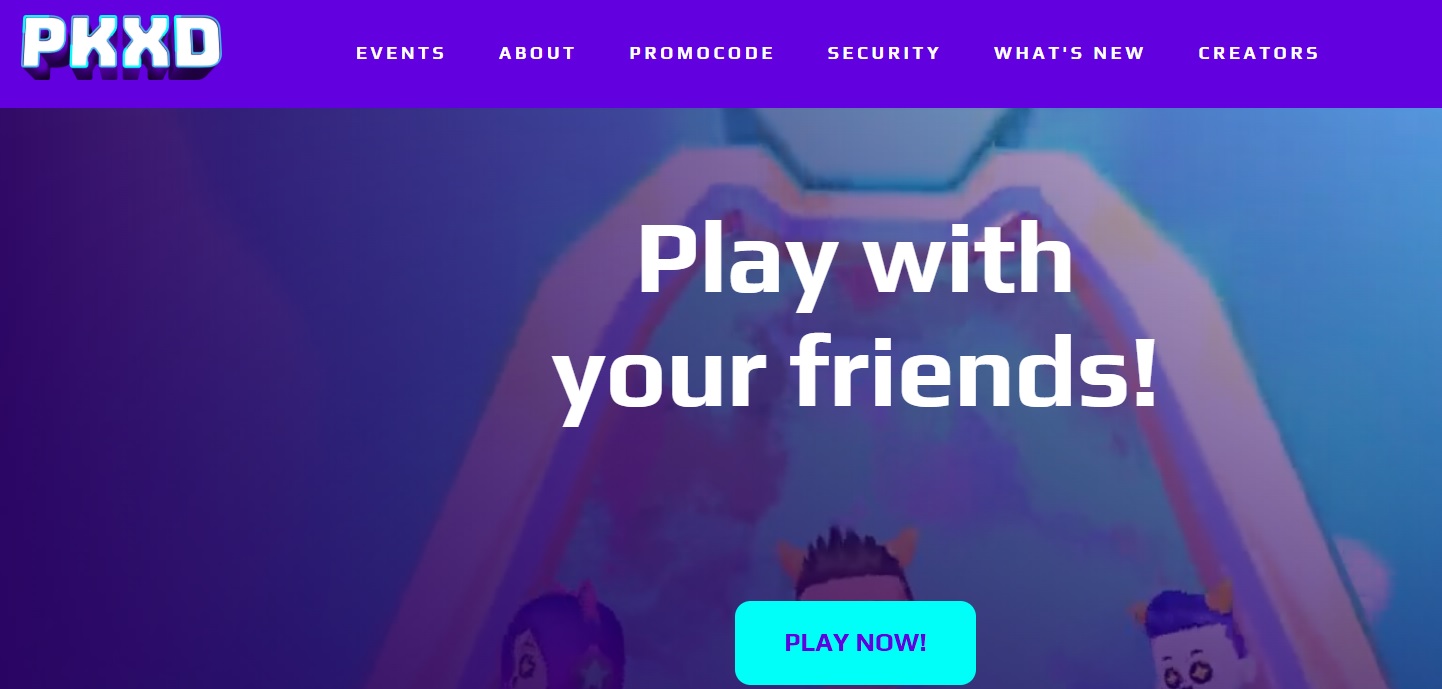 pk-xd-homepage-play-friends PK XD homepage promoting playing with friends and a call to action.