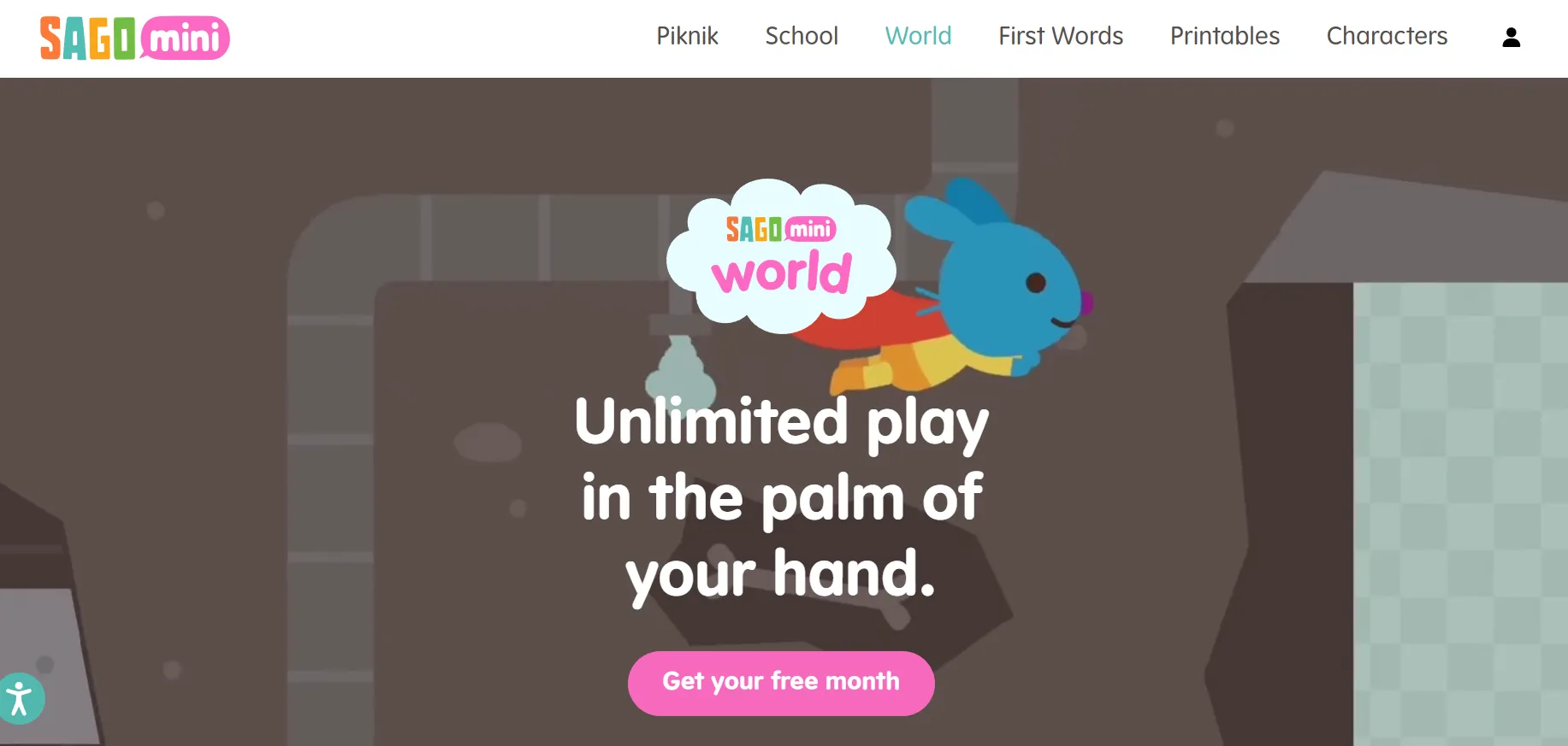 Sago Mini World app screenshot showing creative play activities for kids.
