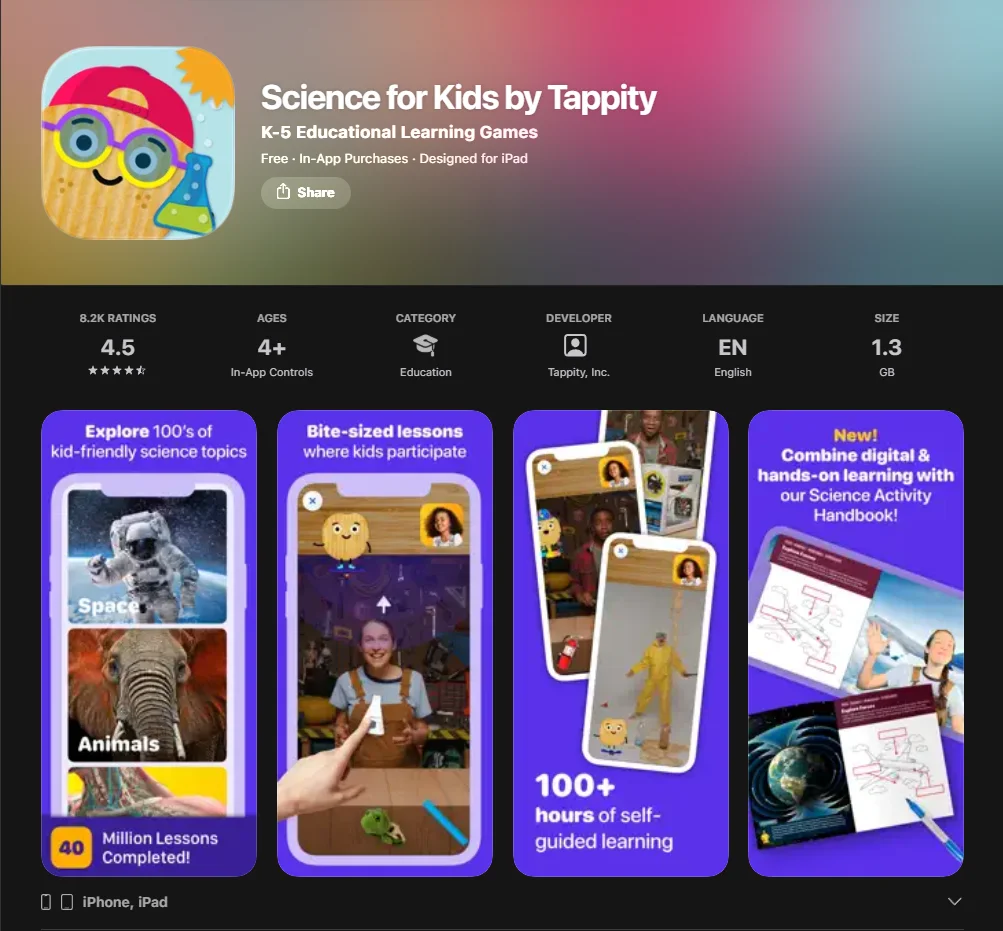 Science for Kids by Tappity App Screenshot.

