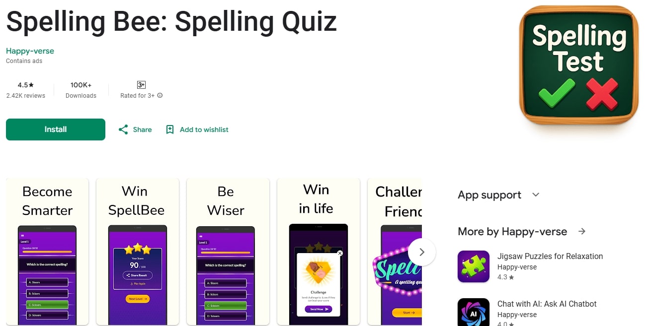 spelling-bee-quiz-app Spelling Bee Spelling Quiz app for learning and practicing.