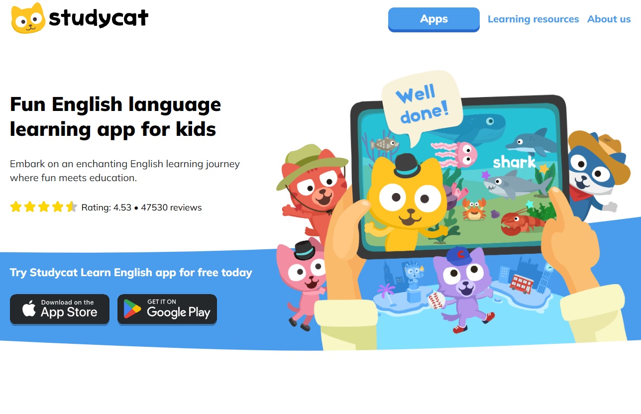 studycat-app-for-kids Studycat app for kids learning English with interactive lessons.