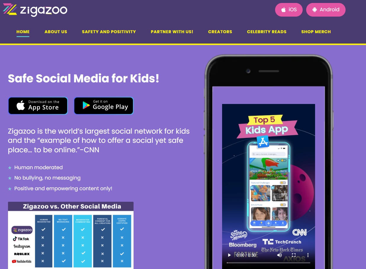 zigazoo-app-safe-social-media-kids Zigazoo app for safe social media for kids, featuring human moderation.