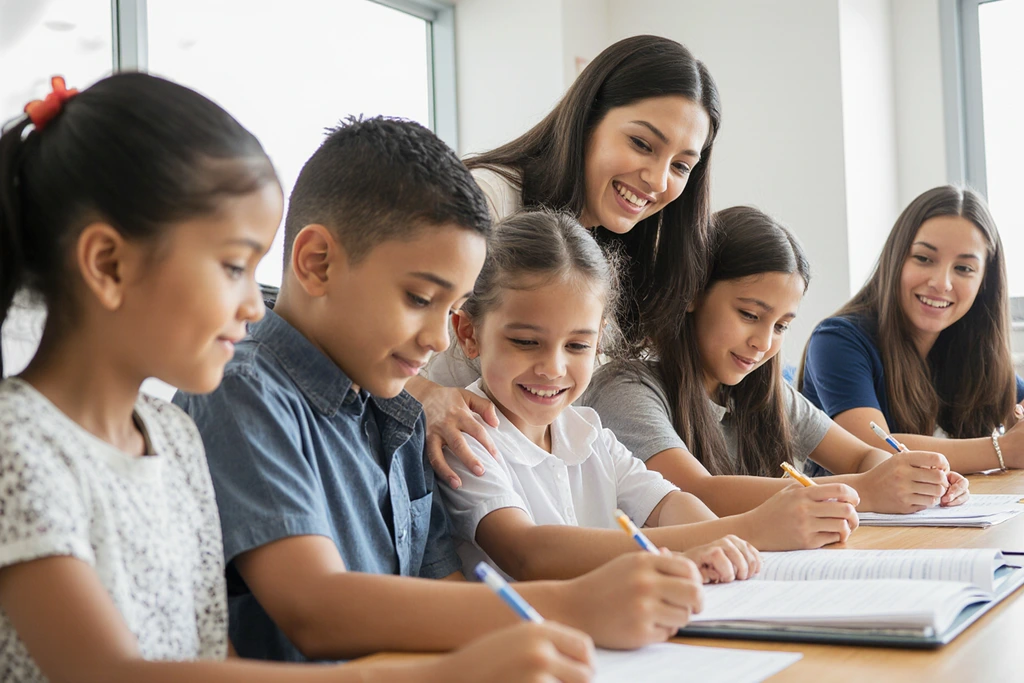 Photo of 12-year-olds demonstrating empathy in a classroom. Photo of 12-year-olds demonstrating empathy in a classroom.
