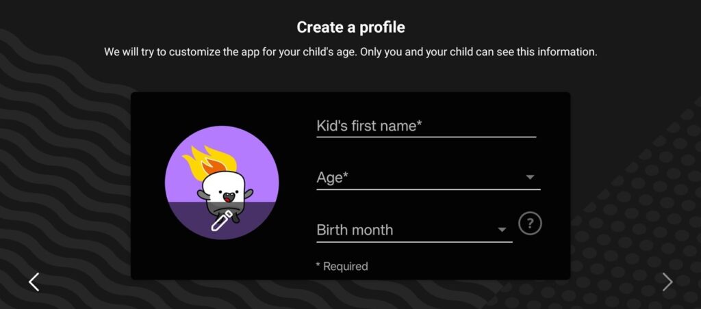 Creating a child profile in YouTube Kids.