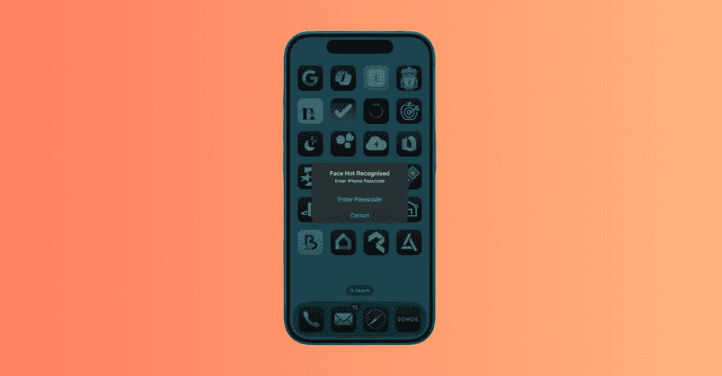 Passcode prompt shown when Face ID fails twice for hiding an app.