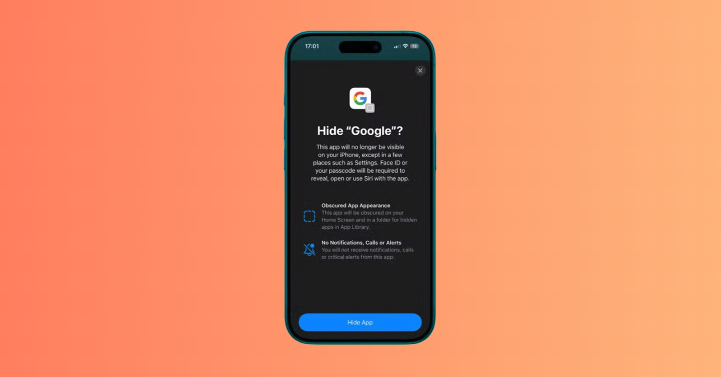Final confirmation screen asking to 'Hide App' after authentication. Final confirmation screen asking to 'Hide App' after authentication.