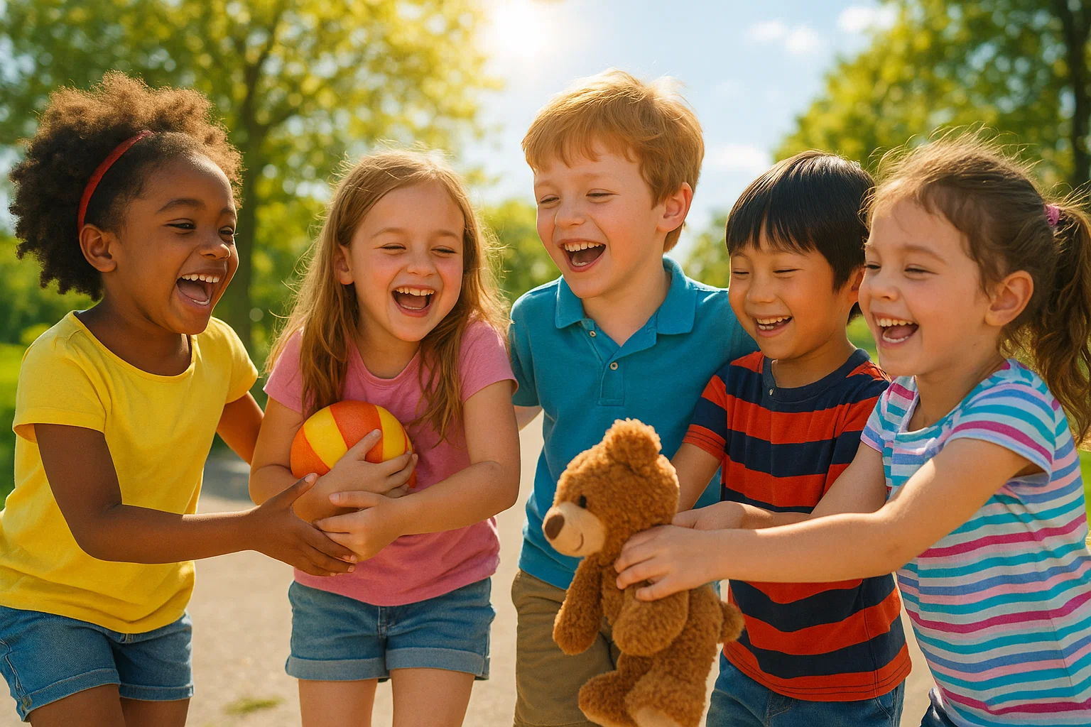 Children laughing and playing, showing the joy of connection and kindness