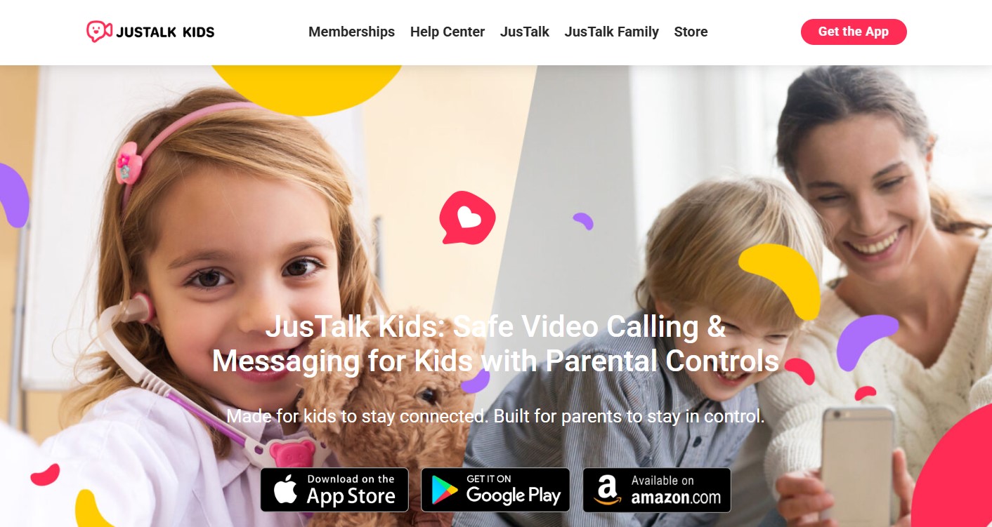 Justtalk-app JusTalk Kids app screenshot presents a safe messaging app for kids' video calls.