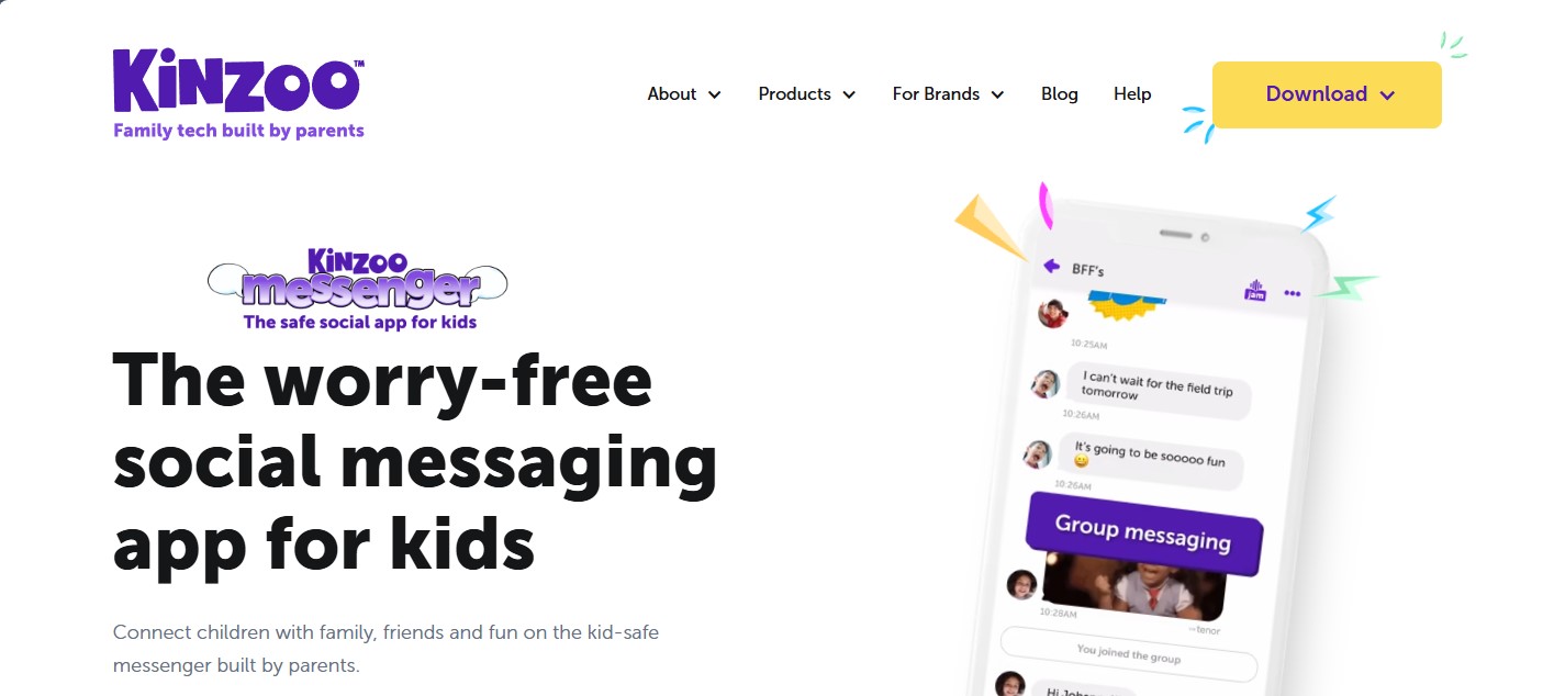 Kinzoo-app Kinzoo Messenger app screenshot shows safe messaging for kids and family.