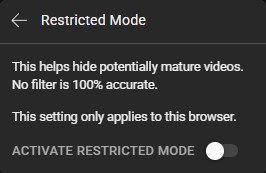 RestrictionModeOn A screenshot showing the button of activation restricted mode.