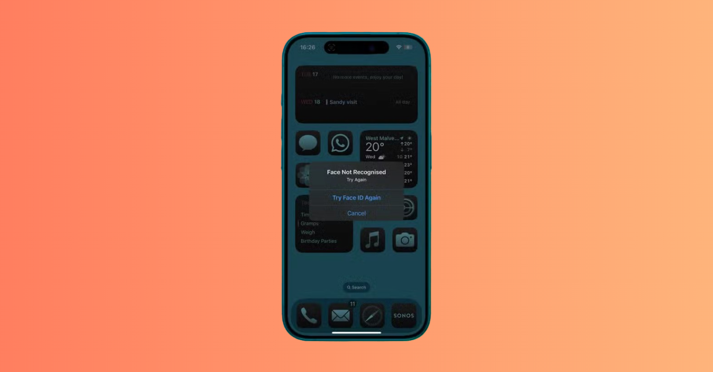 Prompt asking to retry unlocking the app after first attempt.