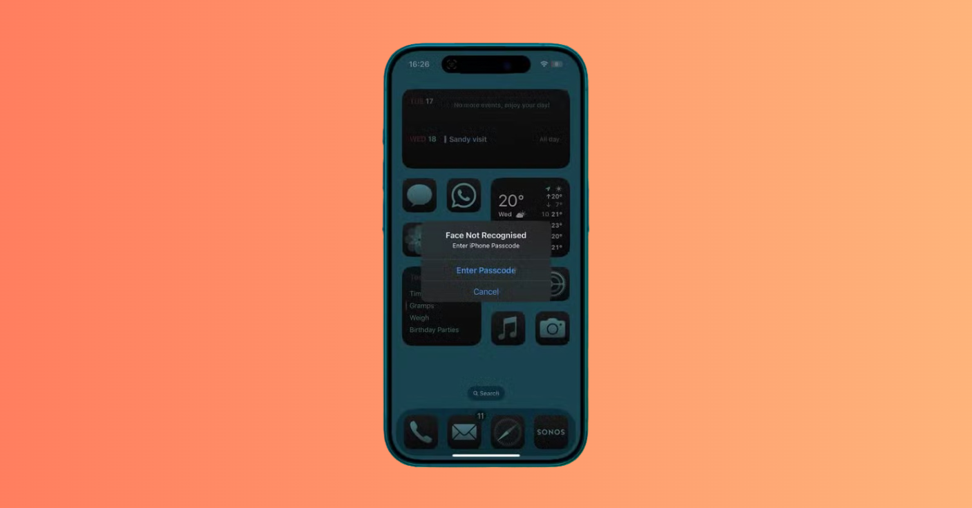 Passcode entry option displayed after biometric unlocking fails.