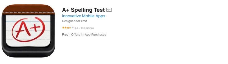 A screenshot from the A+ Spelling Test app.