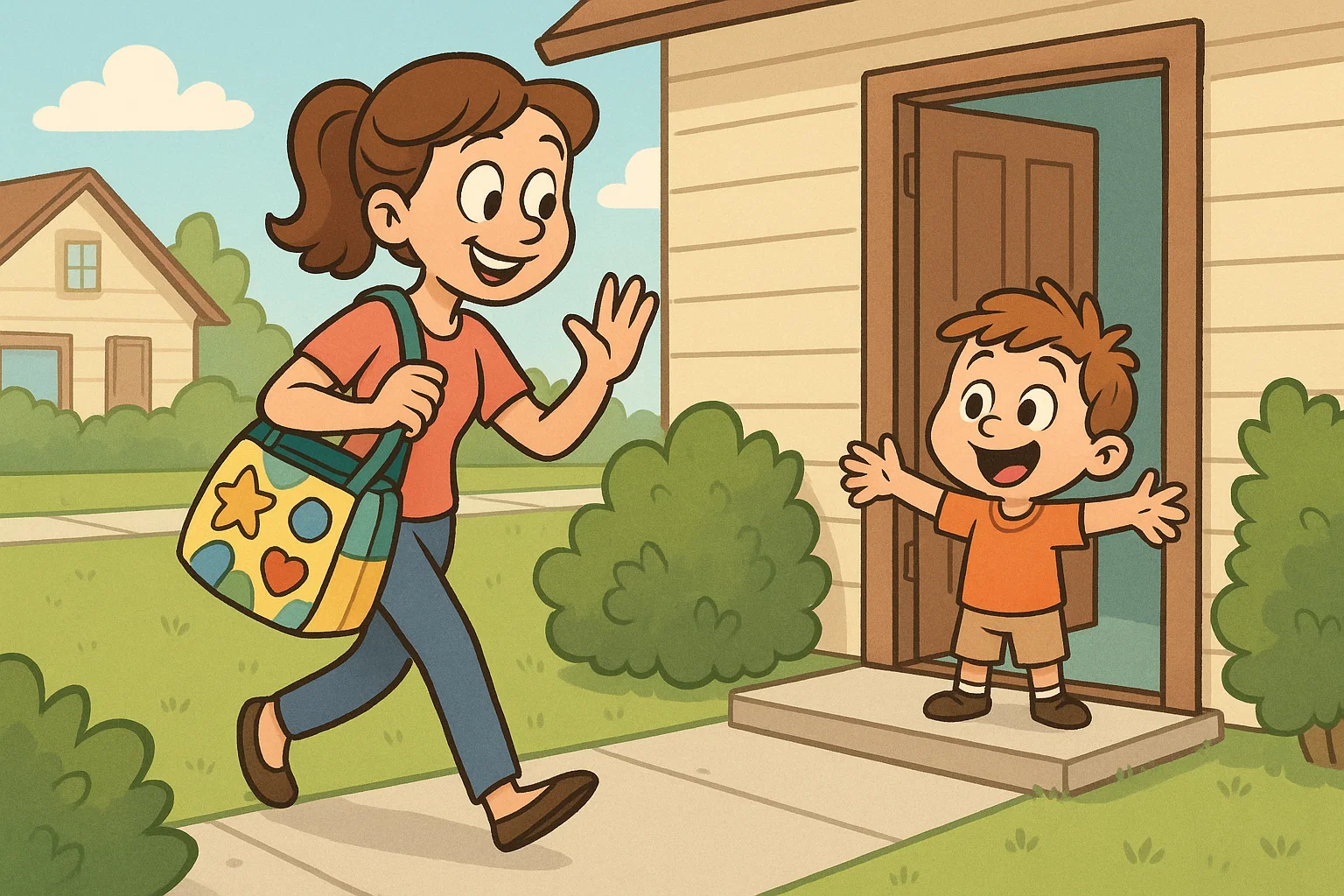 A babysitter arrives on time and ready with her activity bag A babysitter arrives on time and ready with her activity bag