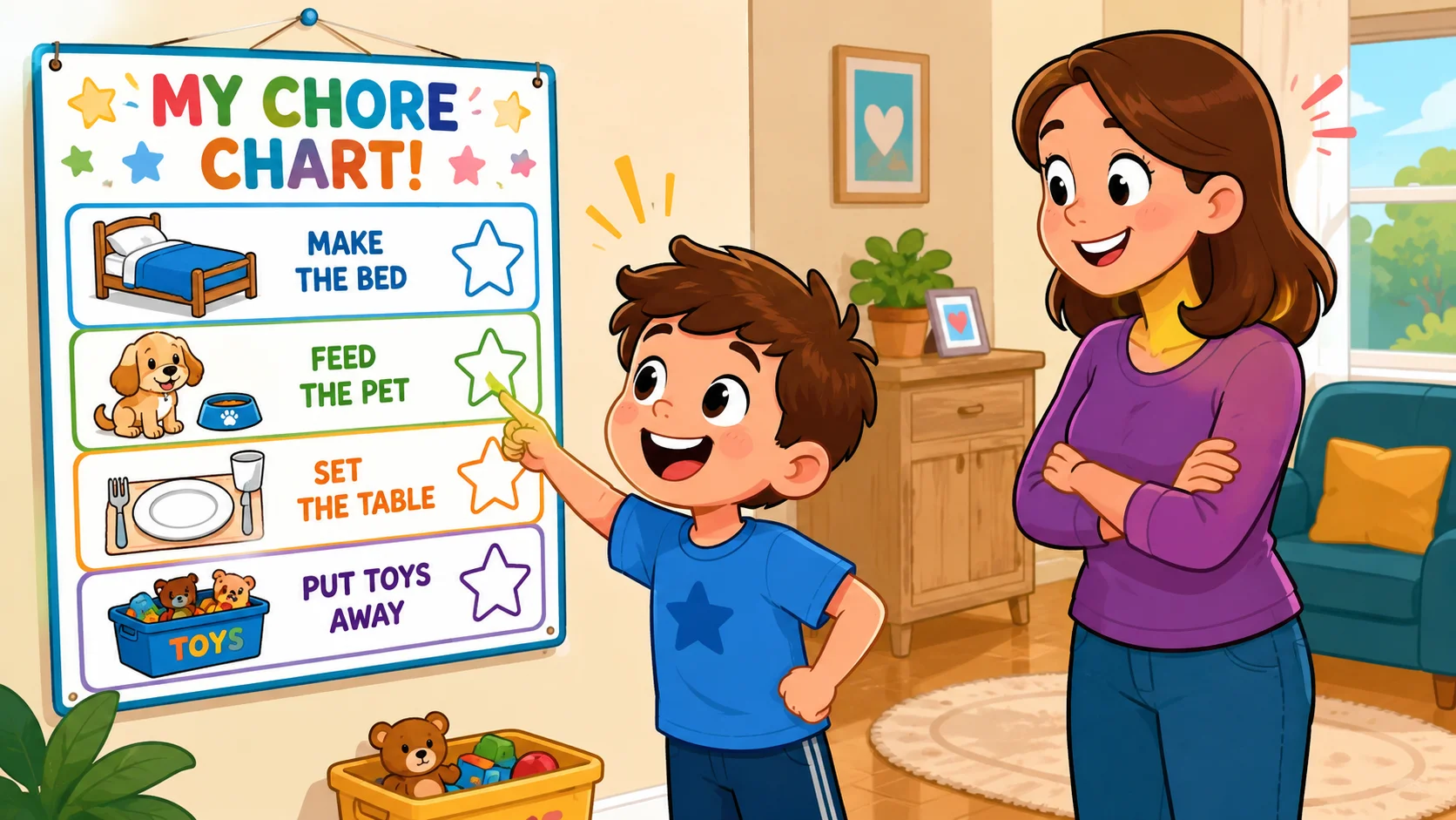 Chore list for 6 year old chart with simple age appropriate tasks.