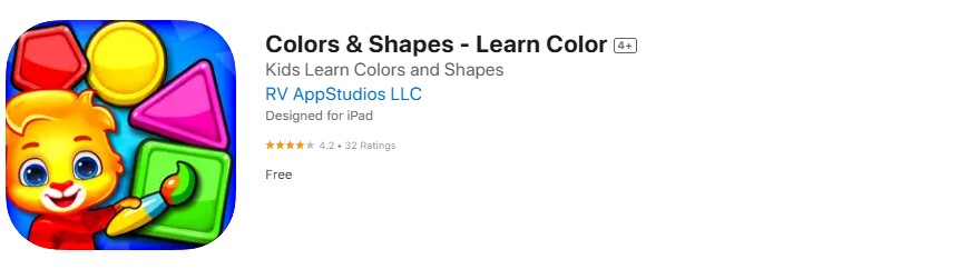 Screenshot of Colors & Shapes - Learn Color app. 
