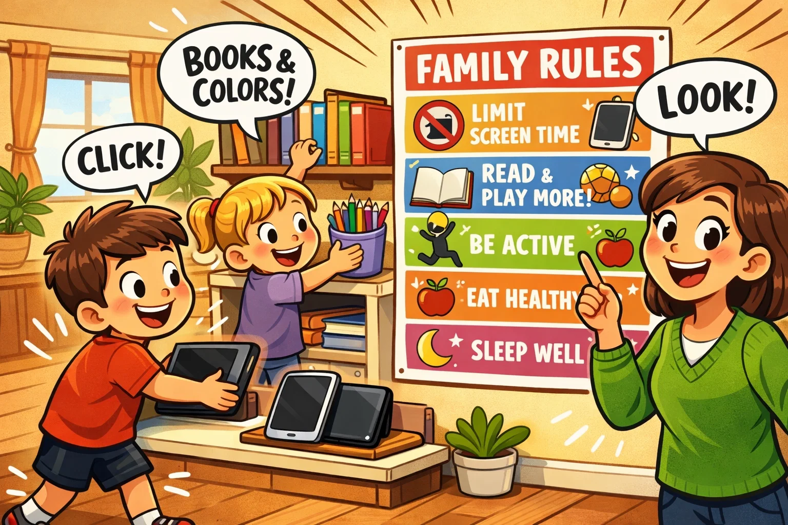Creating healthy digital habits for kids with family screen free play at home.